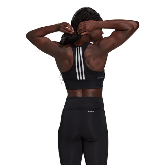 Top Com Bojo Removível Adidas D2M Cropped 3 Linhas Média Sustentação