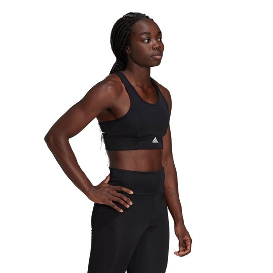 Top Com Bojo Removível Adidas D2M Cropped 3 Linhas Média Sustentação