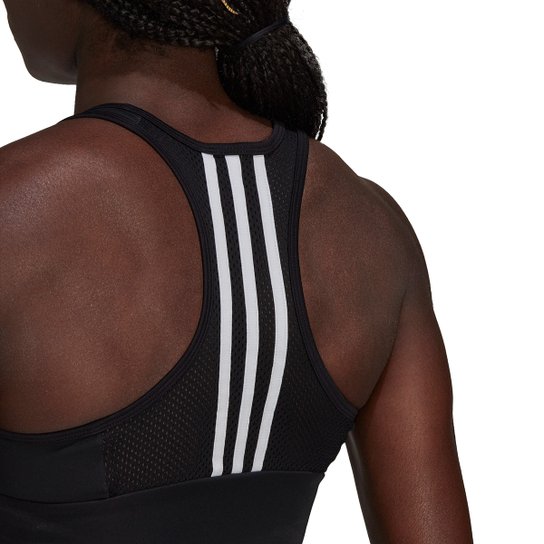 Top Com Bojo Removível Adidas D2M Cropped 3 Linhas Média Sustentação