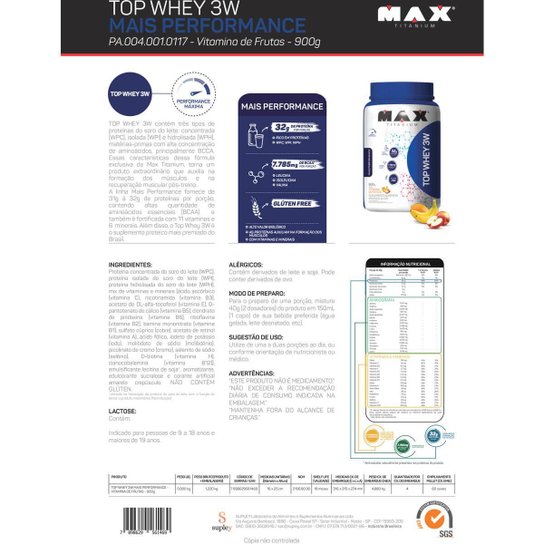 Whey Protein Top Whey 3W Mais Performance 900 g - Max Titanium